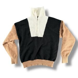 The Workshop Women's Color Block Sweater Funnel Neck Half Zip Small Brown Black